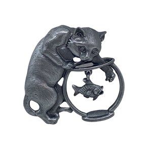 Cat with Fishbowl Brooch/Pendant